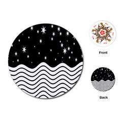 Black And White Waves And Stars Abstract Backdrop Clipart Playing Cards (round)  by Amaryn4rt