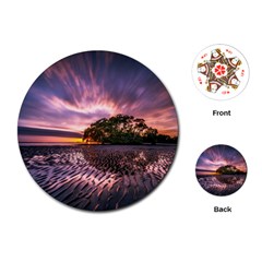 Landscape Reflection Waves Ripples Playing Cards (round)  by Amaryn4rt