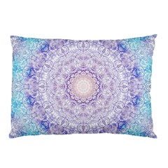 India Mehndi Style Mandala   Cyan Lilac Pillow Case by EDDArt