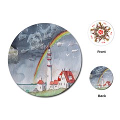 Watercolour Lighthouse Rainbow Playing Cards (round)  by Amaryn4rt