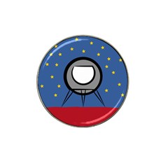 A Rocket Ship Sits On A Red Planet With Gold Stars In The Background Hat Clip Ball Marker by Simbadda