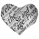 Abstract Minimalistic Text Typography Grayscale Focused Into Newspaper Large 19  Premium Heart Shape Cushions Front