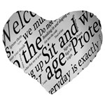 Abstract Minimalistic Text Typography Grayscale Focused Into Newspaper Large 19  Premium Heart Shape Cushions Back