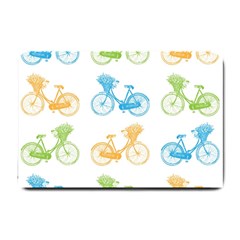 Vintage Bikes With Basket Of Flowers Colorful Wallpaper Background Illustration Small Doormat  by Simbadda