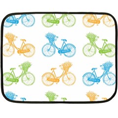 Vintage Bikes With Basket Of Flowers Colorful Wallpaper Background Illustration Fleece Blanket (mini) by Simbadda