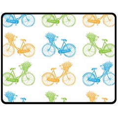 Vintage Bikes With Basket Of Flowers Colorful Wallpaper Background Illustration Fleece Blanket (medium)  by Simbadda