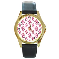 Santa Rita Flowers Pattern Round Gold Metal Watch by dflcprints