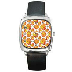 Colorful Stylized Floral Pattern Square Metal Watch by dflcprints