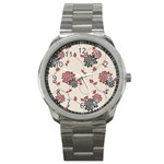 Flower Floral Black Pink Sport Metal Watch Front