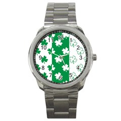 Flower Green Shamrock White Sport Metal Watch by Mariart