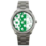Flower Green Shamrock White Sport Metal Watch Front