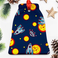 Rocket Ufo Moon Star Space Planet Blue Circle Ornament (bell) by Mariart