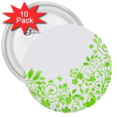 Butterfly Green Flower Floral Leaf Animals 3  Buttons (10 Pack)  by Mariart