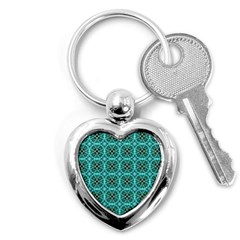 Turquoise Damask Pattern Key Chains (heart)  by linceazul