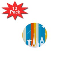 Eiffel Tower Monument Statue Of Liberty 1  Mini Buttons (10 Pack)  by Mariart