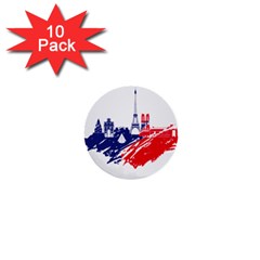 Eiffel Tower Monument Statue Of Liberty France England Red Blue 1  Mini Buttons (10 Pack)  by Mariart