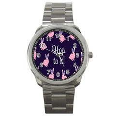 Rabbit Bunny Pink Purple Easter Animals Sport Metal Watch by Mariart