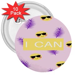 I Can Purple Face Smile Mask Tree Yellow 3  Buttons (10 Pack)  by Mariart