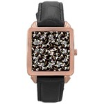 Dark Chinoiserie Floral Collage Pattern Rose Gold Leather Watch  Front