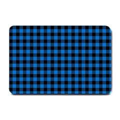 Lumberjack Fabric Pattern Blue Black Small Doormat  by EDDArt