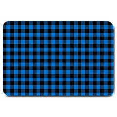 Lumberjack Fabric Pattern Blue Black Large Doormat  by EDDArt