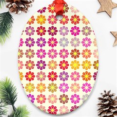 Multicolored Floral Pattern Oval Ornament (two Sides) by linceazul
