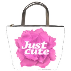 Just Cute Text Over Pink Rose Bucket Bags by dflcprints
