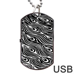 Digitally Created Peacock Feather Pattern In Black And White Dog Tag Usb Flash (two Sides) by Nexatart