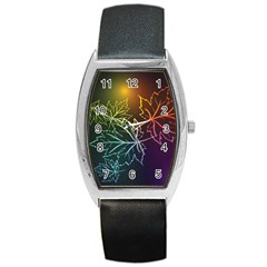 Beautiful Maple Leaf Neon Lights Leaves Marijuana Barrel Style Metal Watch by Mariart