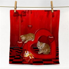 Cute, Playing Kitten With Hearts Face Towel by FantasyWorld7