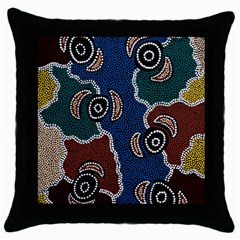 Aboriginal Art - Riverside Dreaming Throw Pillow Case (black) by hogartharts