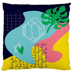 Behance Feelings Beauty Waves Blue Yellow Pink Green Leaf Large Flano Cushion Case (one Side) by Mariart