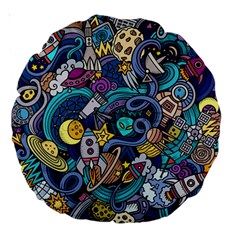 Cartoon Hand Drawn Doodles On The Subject Of Space Style Theme Seamless Pattern Vector Background Large 18  Premium Round Cushions by BangZart