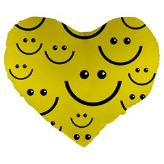 Digitally Created Yellow Happy Smile  Face Wallpaper Large 19  Premium Flano Heart Shape Cushions by BangZart