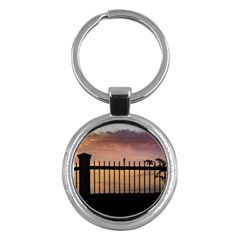 Small Bird Over Fence Backlight Sunset Scene Key Chains (round)  by dflcprints