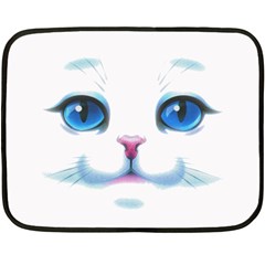 Cute White Cat Blue Eyes Face Fleece Blanket (mini) by BangZart