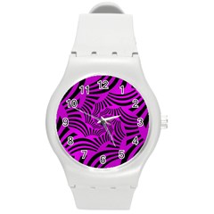 Black Spral Stripes Pink Round Plastic Sport Watch (m) by designworld65