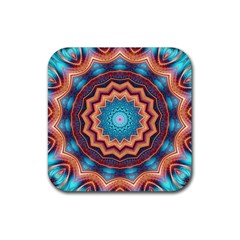 Blue Feather Mandala Rubber Coaster (square)  by designworld65