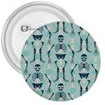 Skull Skeleton Repeat Pattern Subtle Rib Cages Bone Monster Halloween 3  Buttons Front