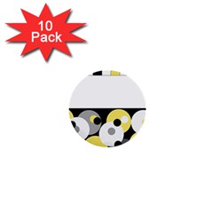 Black, Gray, Yellow Stripes And Dots 1  Mini Buttons (10 Pack)  by digitaldivadesigns