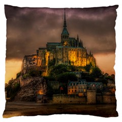 Mont St Michel Sunset Island Church Large Flano Cushion Case (two Sides) by Nexatart