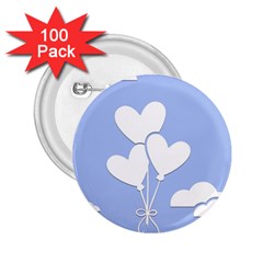 Clouds Sky Air Balloons Heart Blue 2 25  Buttons (100 Pack)  by Nexatart