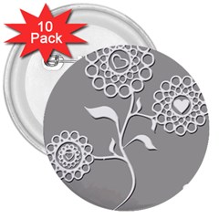 Flower Heart Plant Symbol Love 3  Buttons (10 Pack)  by Nexatart