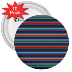 Horizontal Line Blue Green 3  Buttons (10 Pack)  by Mariart