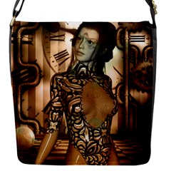 Steampunk, Steampunk Women With Clocks And Gears Flap Messenger Bag (s) by FantasyWorld7