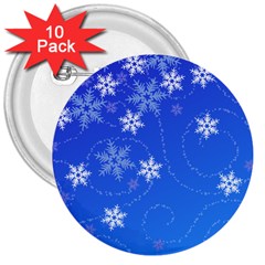 Winter Blue Snowflakes Rain Cool 3  Buttons (10 Pack)  by Mariart