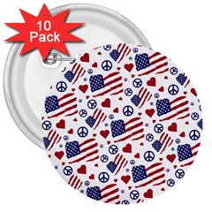 Peace Love America Icreate 3  Buttons (10 Pack)  by iCreate