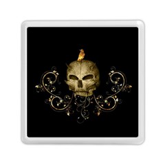 Golden Skull With Crow And Floral Elements Memory Card Reader (square)  by FantasyWorld7