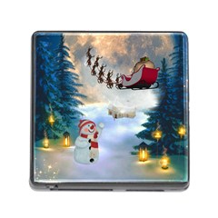 Christmas, Snowman With Santa Claus And Reindeer Memory Card Reader (square) by FantasyWorld7
