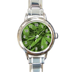 Marijuana Plants Pattern Round Italian Charm Watch by dflcprints